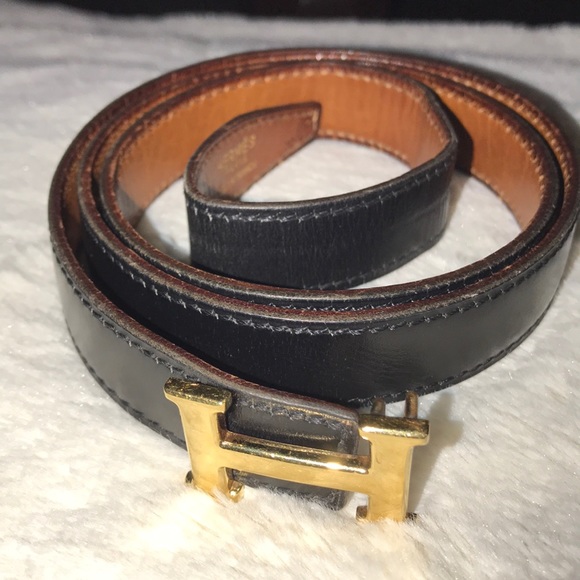 Hermes Accessories - Hermes reversible skinny belt with H gold logo